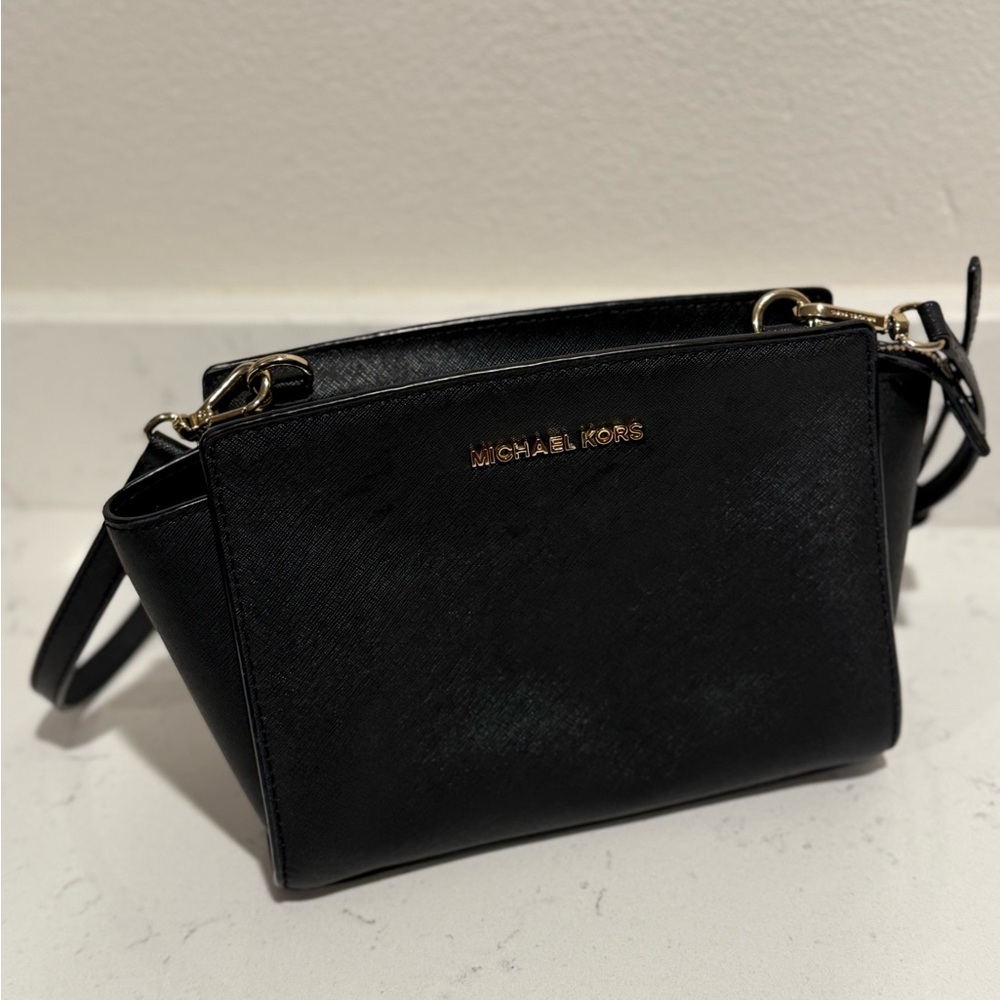 Michael Kors Black Crossbody Bag with Gold Accents